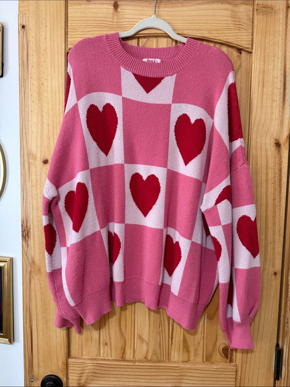 Boutique Pink Heart-Pattern Crewneck Sweater worn a couple of times!